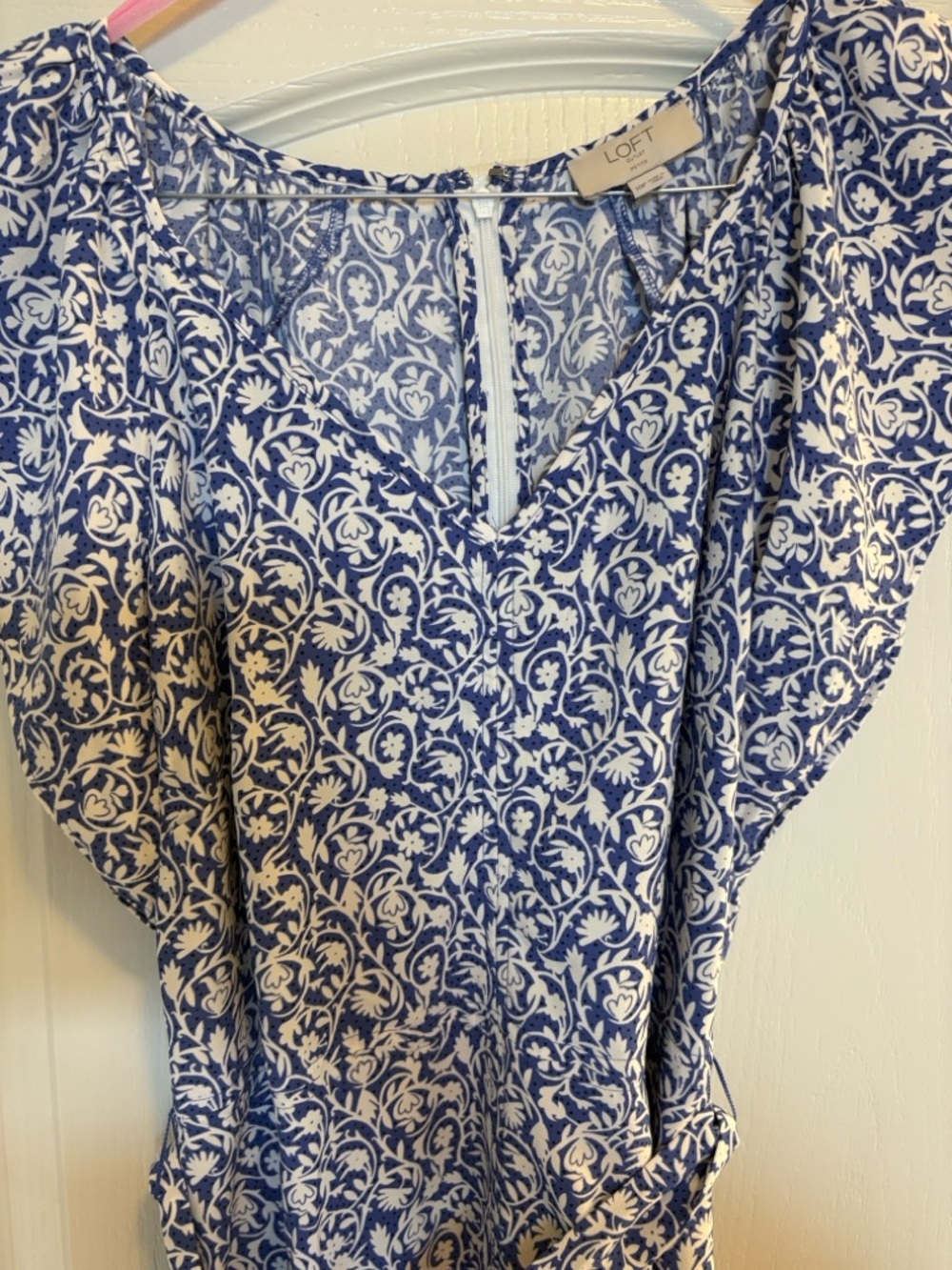 LOFT 10 Petite Blue Floral Dress with Waist Tie - Picture 10 of 16